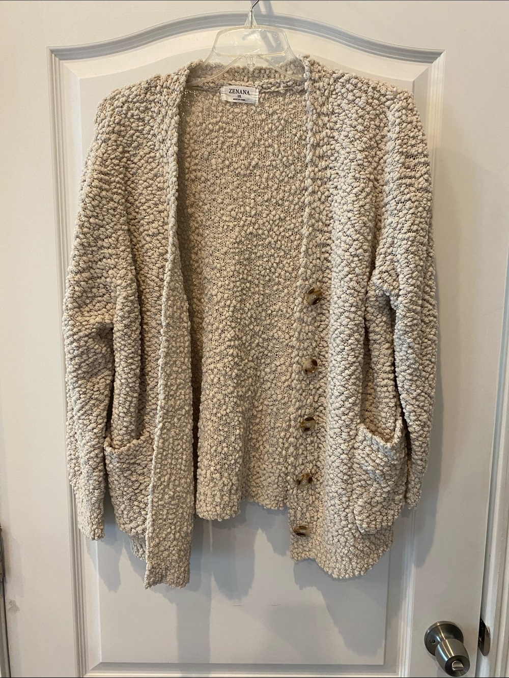 Zenana Outfitters Cream Bouclé Button Cardigan